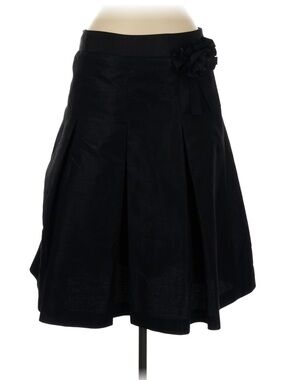 Oscar de la Renta Black A-Line Skirt with Floral Waist Detail